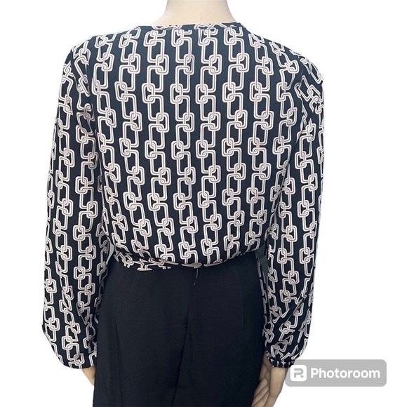 Fashion Nova Chain Print Long Sleeve Wraparound Blouse - Picture 2 of 5